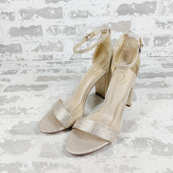 New Sam Edelman Yaro Gold Ankle Strap High Heel Sandal T496 - Picture 2 of 12